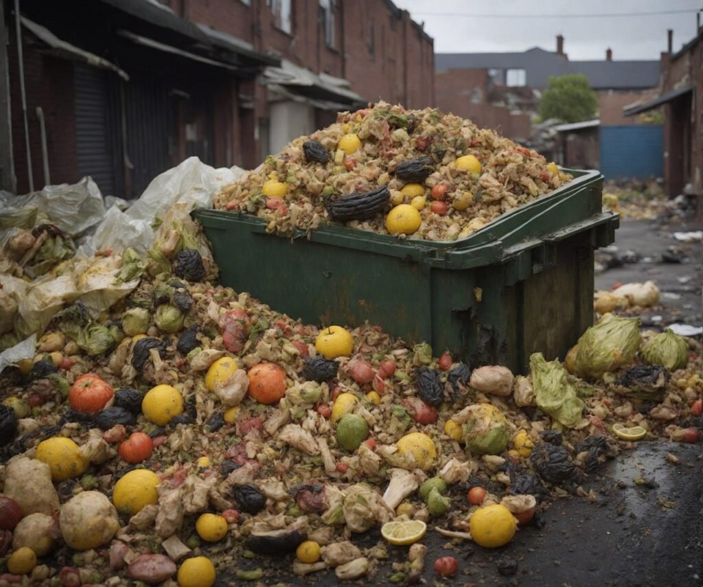 Large amount of food wasted and thrown away.